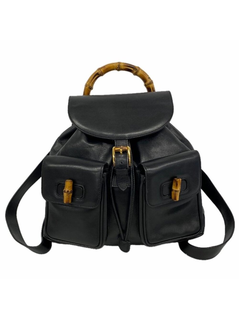 Gucci Backpack Bamboo 003 Leather Black Gold